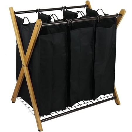 XBS1484 Bamboo 3-Bag Laundry Sorter, Black, 29.75 In. H X 19.10 In. W X 27 In.