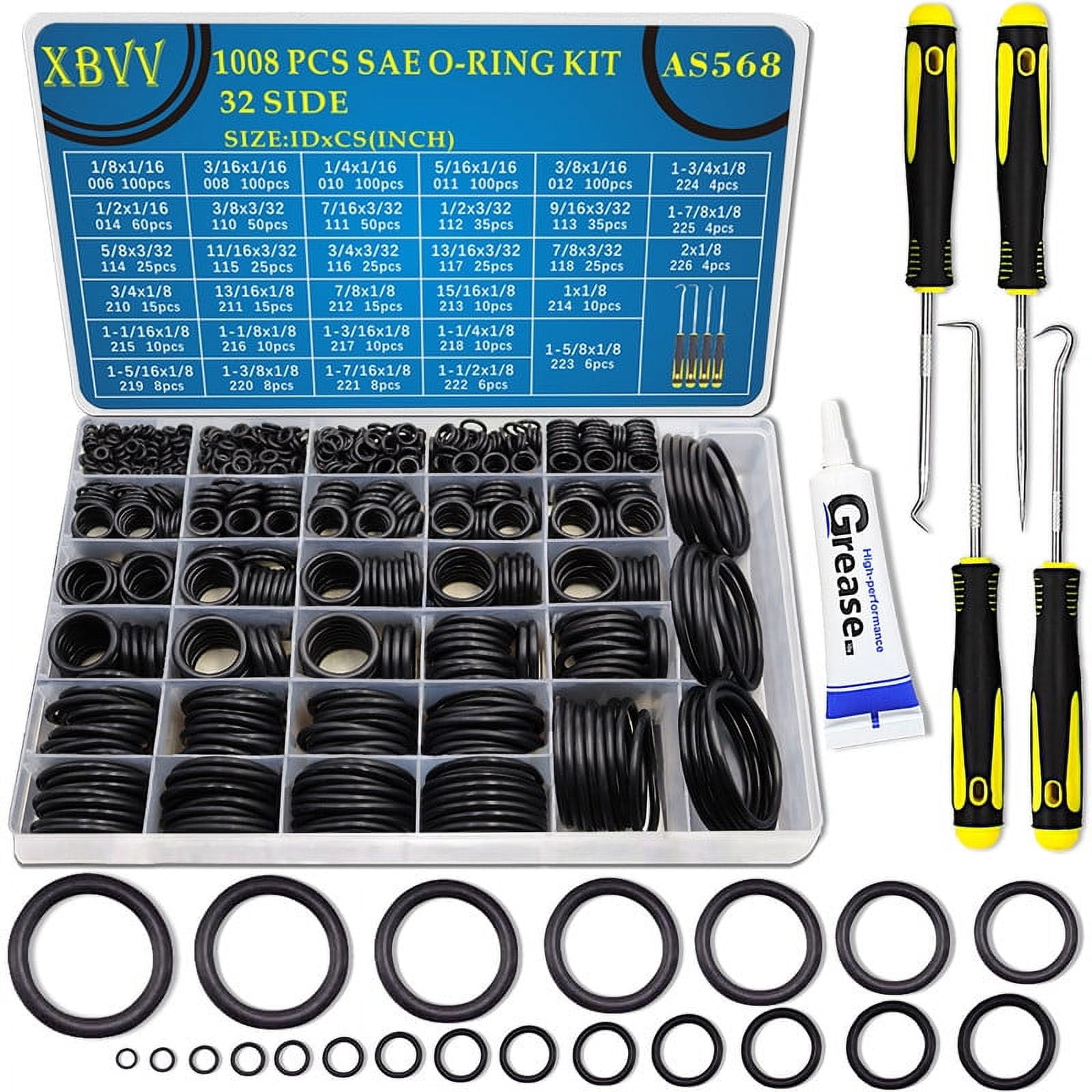 XBVV 1008 Pcs SAE O Ring Kit,32 Sizes USA Standard Nitrile 70A Rubber