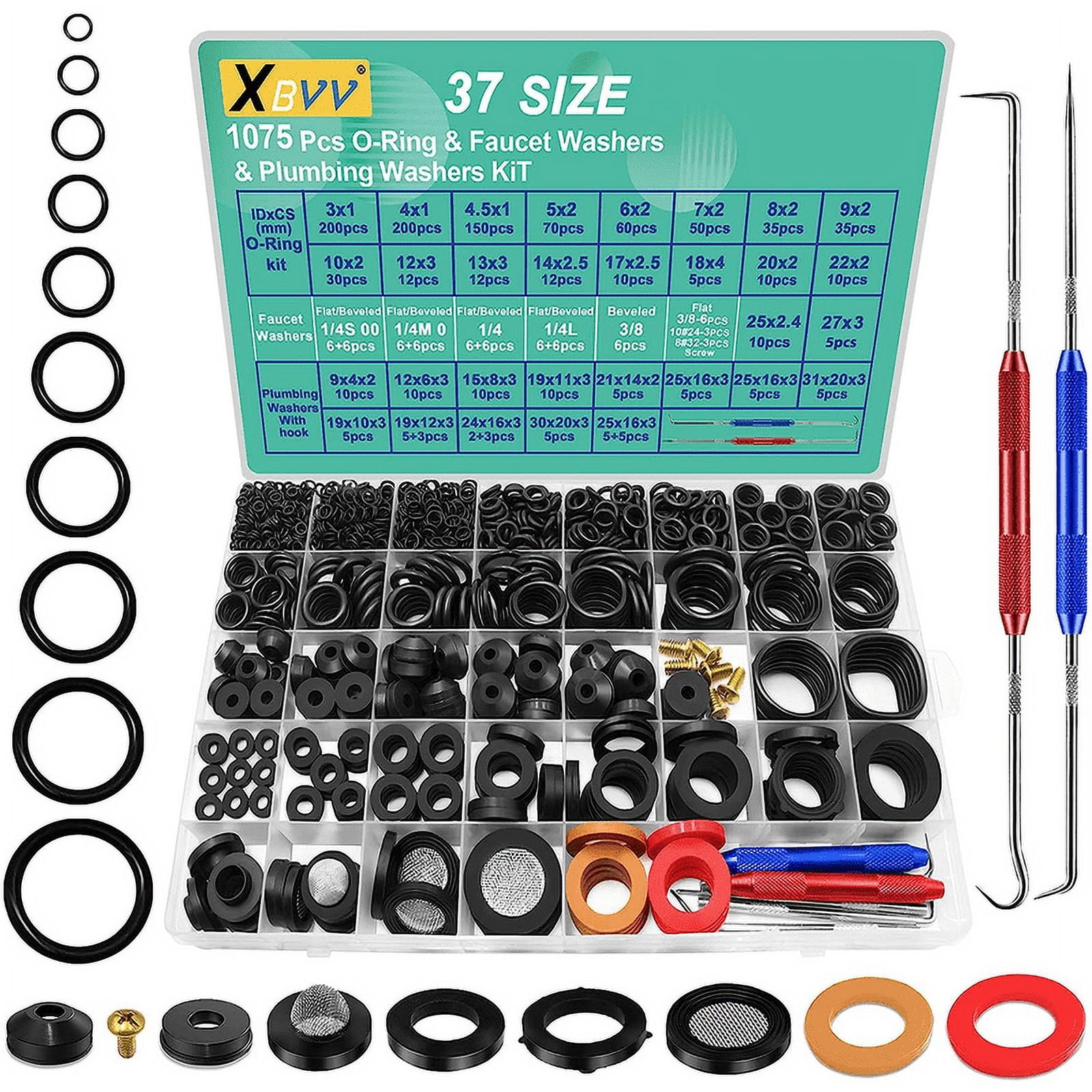 XBVV 1075 Pcs Faucet Washers & ORings Kit & Plumbing Gasket 3in1