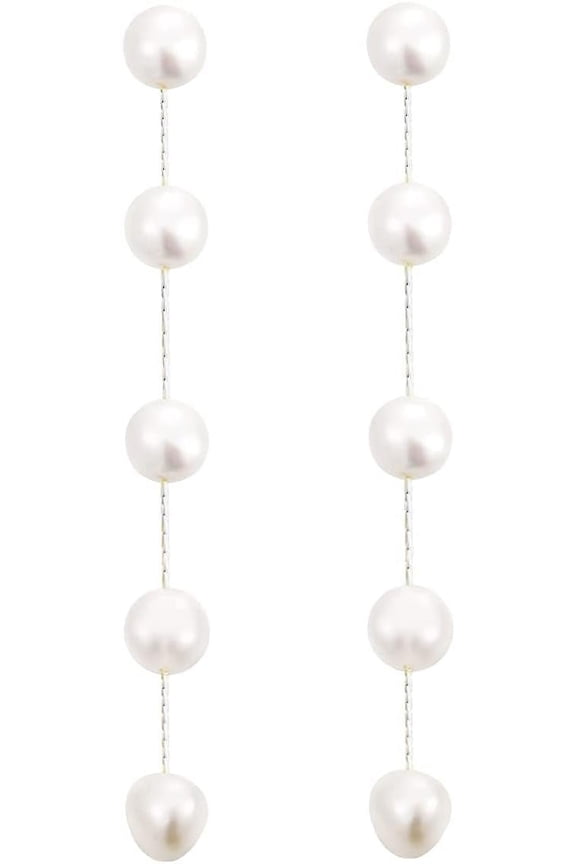 14K Gold/Silver Plated Pearl Drop Dangle Earrings For Women Long Chain Tassel Earrings Statement For Bridal Wedding[H9382]