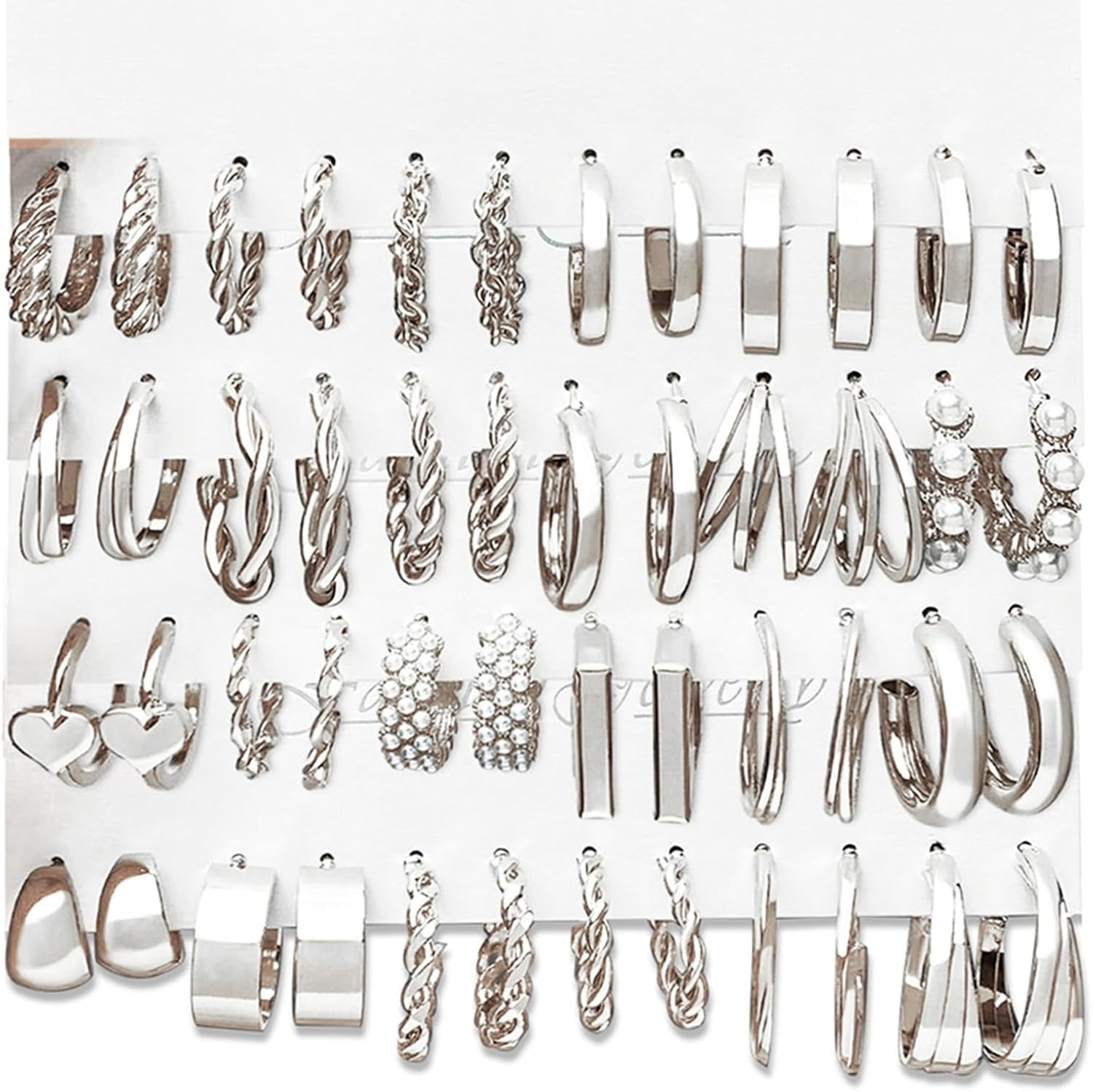 XBage 16-24 Pairs Gold Silver Black Earring Set For Women, Chunky Earring Multipack Punk Trendy Big Small Stud Hoop Earring Lightweight Twisted Pearl Ear Pack For Daily Birthday Party Gift[Z2189]