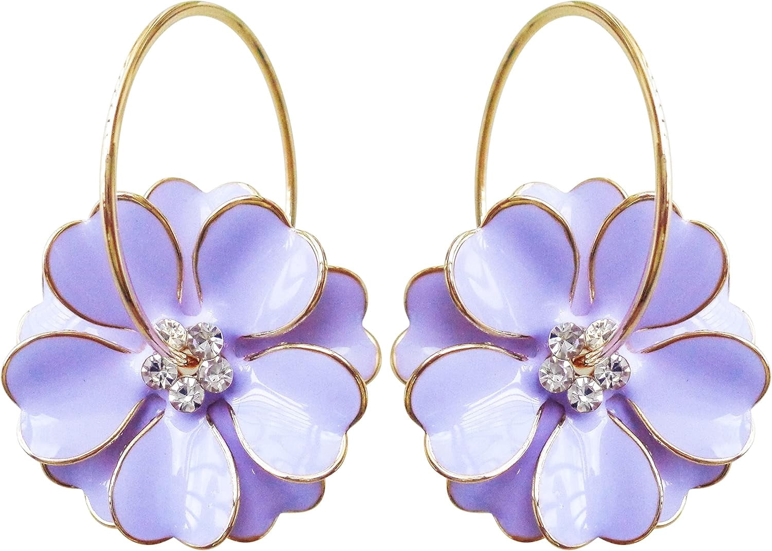 Navachi 18k Gold Plated Enamel Flower Crystal Hoop Earrings - 2.5cm Diameter, Gift Box Included
