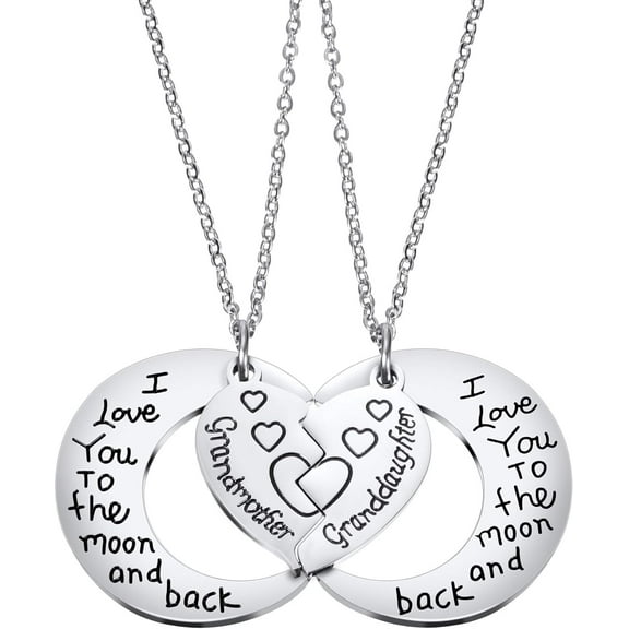 XBage 2 Pcs Granddaughter Necklace Gifts From Grandma Granddaughter Birthday Graduation Gifts, I Love You To The Moon Jewelry[xl6580]