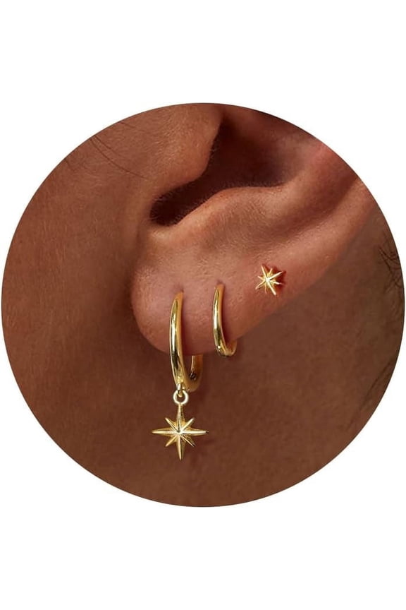 3 Pairs Gold Hoop Earrings Set: Dainty Stud Earrings Trendy Small 14K Gold Plated Hypoallergenic Dangle Cartilage Huggie Hoop Earrings For Women Gold Jewelry For Women Gifts[124]