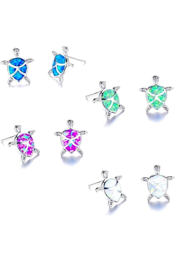 4 Pairs Cute Rhinestone Turtle Stud Earrings[5741]