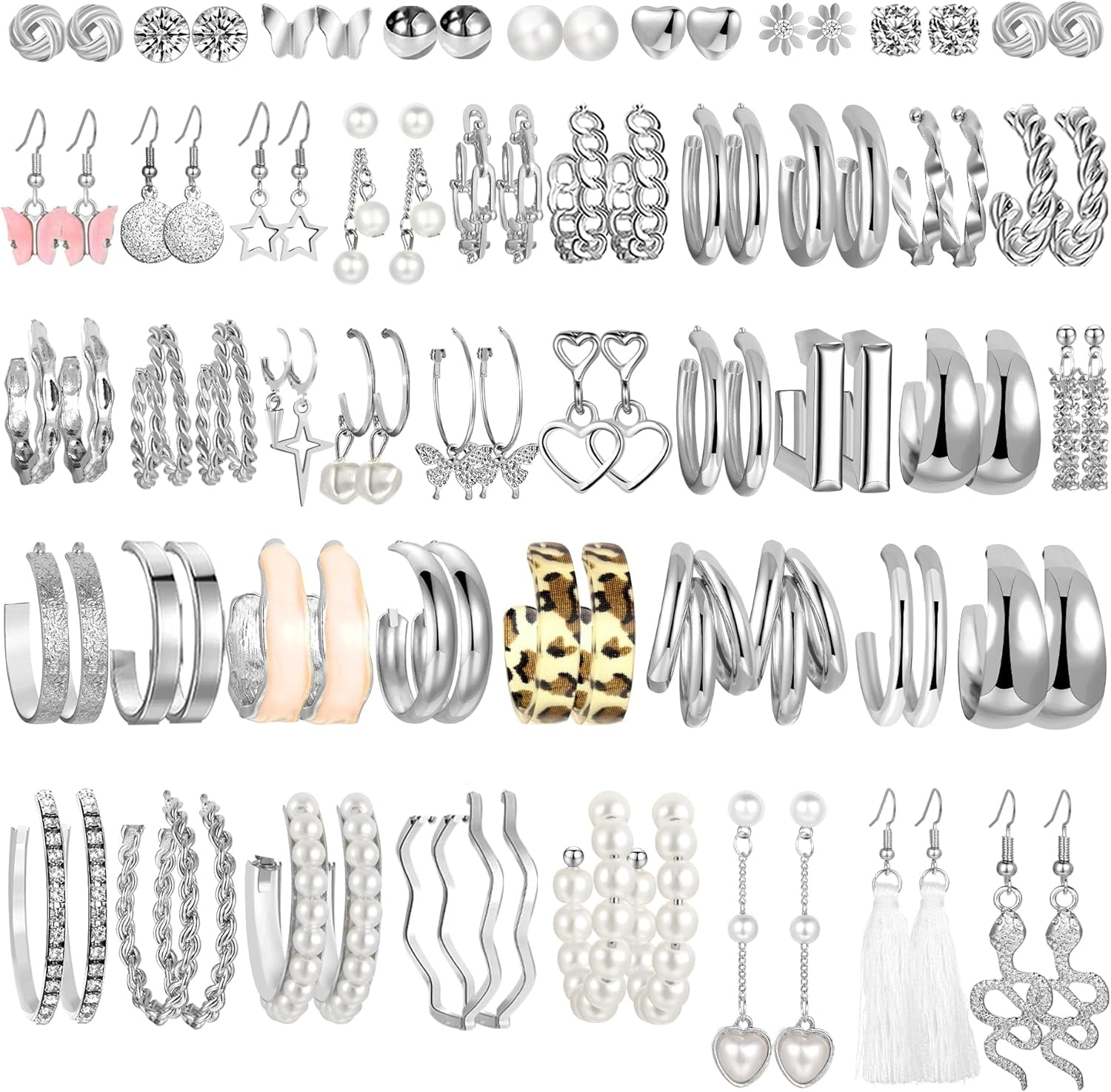 XBage 45 Pairs Gold Hoop Earrings Set For Women, Fashion Hypoallergenic Chunky Hoops Earring Pack, Lightweight Drop Dangle Earrings Leopard Multipack Jewelry Gifts[Z2201]