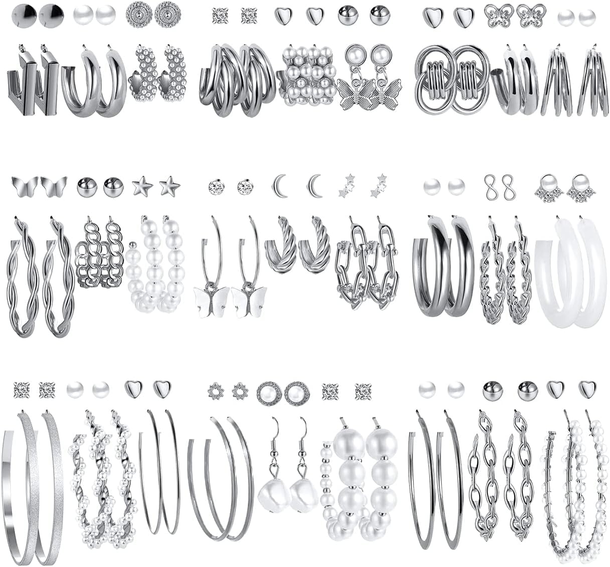 XBage 54 Pairs Gold Hoop Earrings Set For Women Multipack, Boho Fashion Statement Stud Hoop Earrings Pack With Pearl Butterfly Shaped Assorted Small Big Hoop Earrings Jewelry For Gift[Z522]