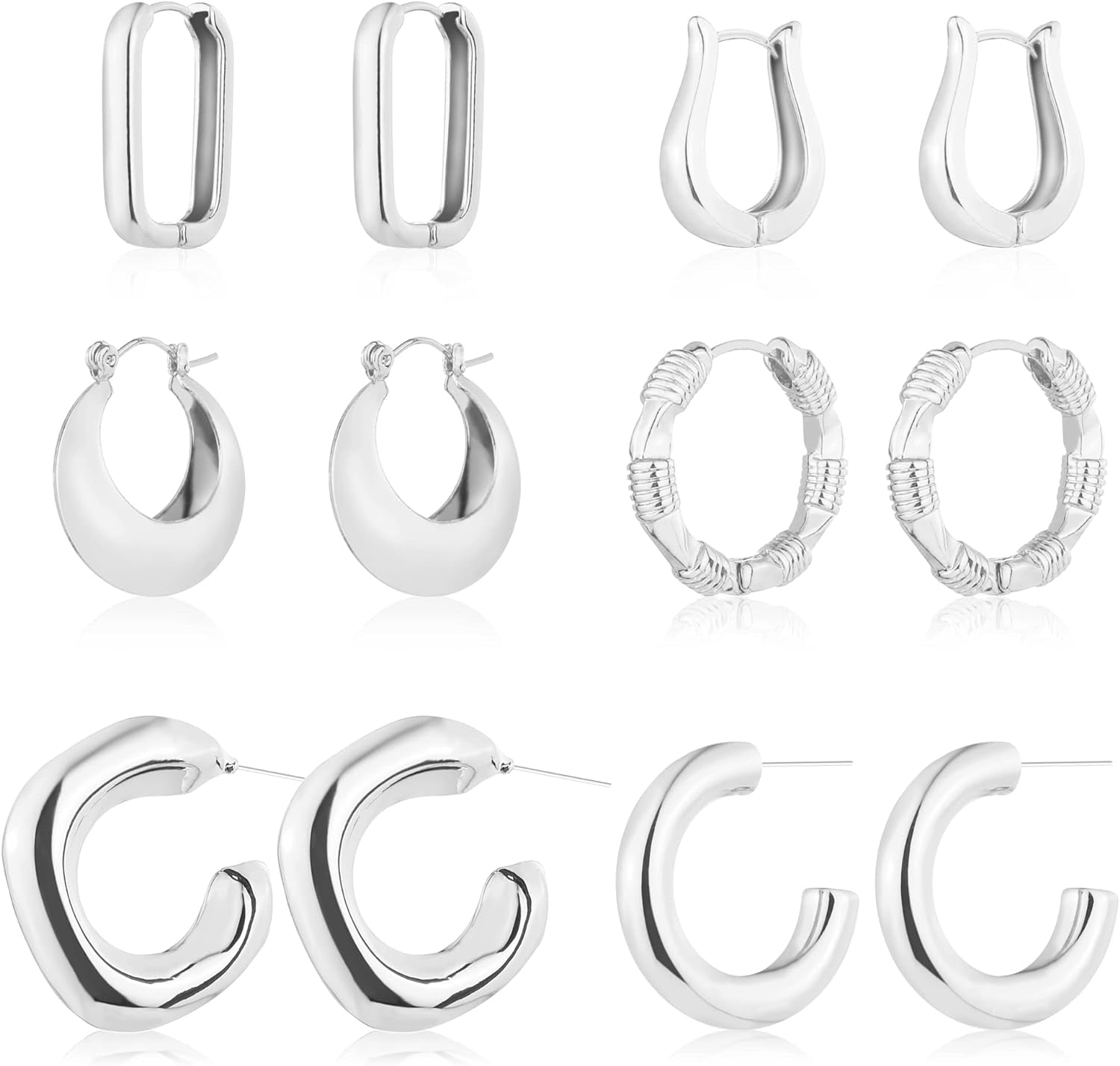 XBage 6 Pairs 14K Gold Hoop Earrings For Women Lightweight Chunky Hoop Earrings Multipack Hypoallergenic, Thick Open Twisted Huggie Hoops Earring Set Jewelry For Gifts.[Z3270]