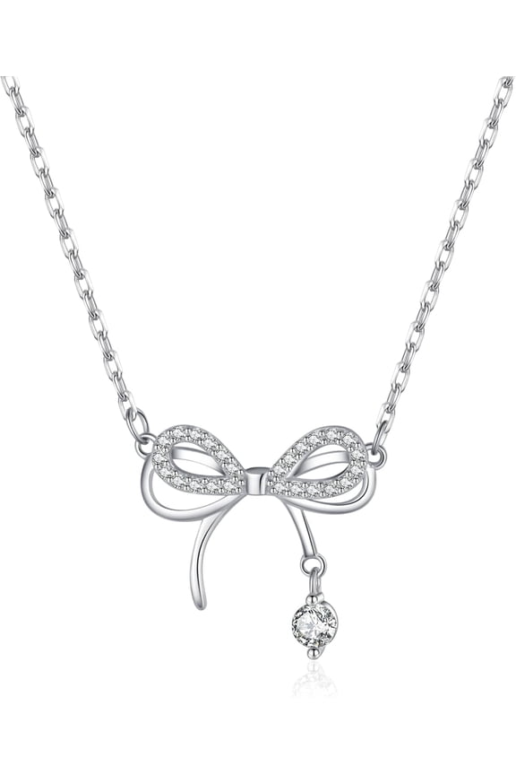 925 Sterling Silver Bow Choker Necklace For Women Teens Cz Bow Choker Necklace Pendant Bow Chain Necklace Ribbon Necklace976