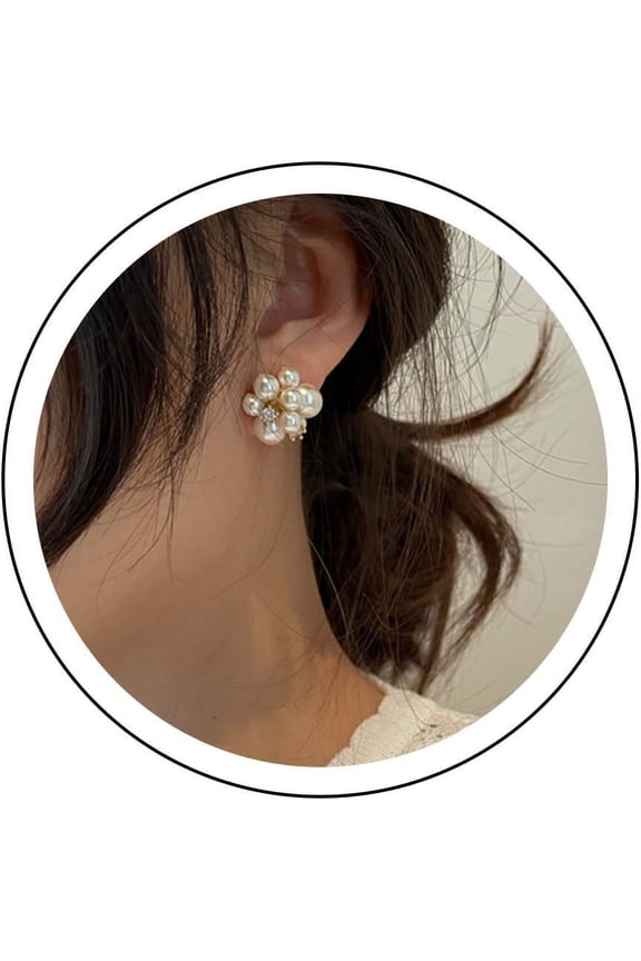 Boho Cluster Pearl Stud Earrings Gold Crystal Pearl Earrings Beaded Pearl Dangle Earrings Pearl Flower Ball Earrings Pearl Wedding Cluster Earrings Jewelry For Women[eo4351]