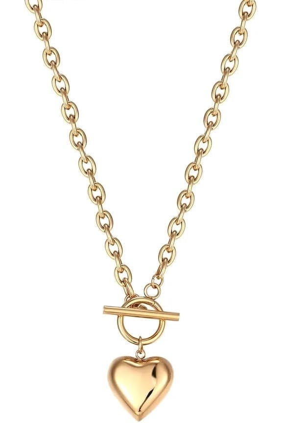 XBage Chunky Pendant Necklace For Women, Thick Heart Charm Neckalce, 14K Gold Plated Chain Gifts On Birthday Valentines Day For Lover(With Delicate Package)2356