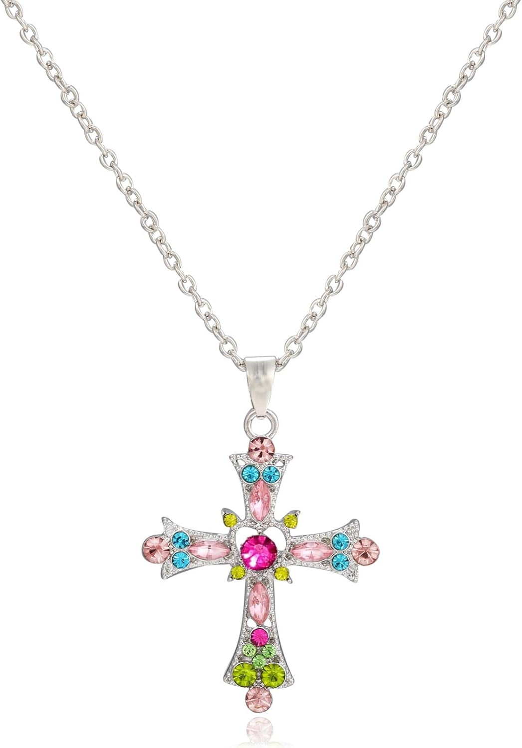 Rhinestone Filigree Cross Pendant Necklace - Sparkling Purple & Gold Crystal Design