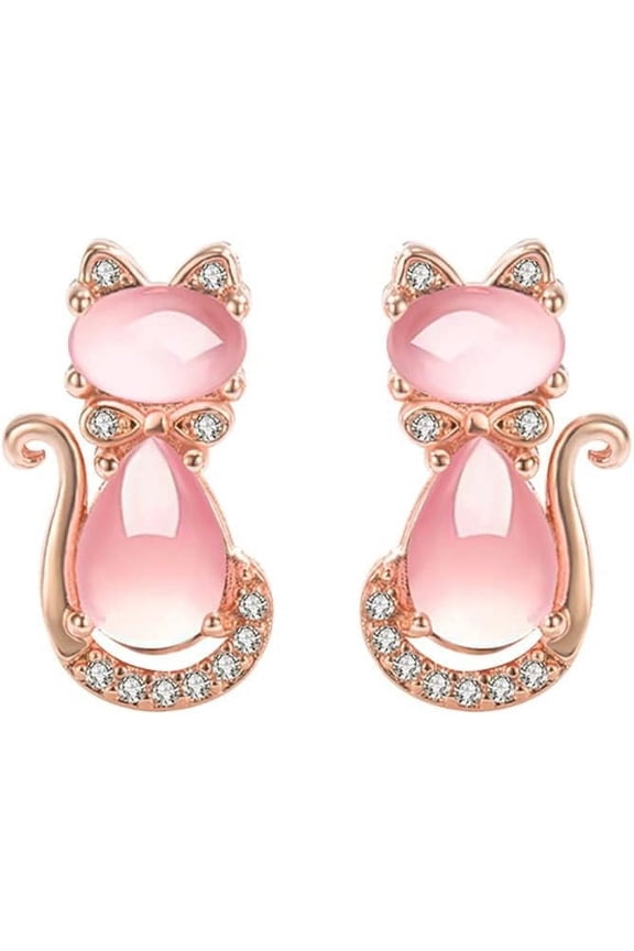 XBage Dainty Cat Cz Stud Earrings For Women Crystal Kitten Animal Pet Pink Gemstone Studs Earring Cute Jewelry Birthday Gifts[Z4515]