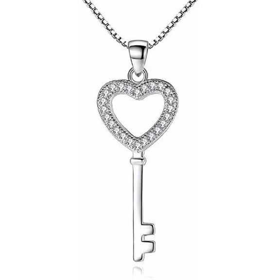 YMCSTONEMA Elegant  Key Pendant Necklace With Heart & Mini Key Design, Encrusted With Sparkling Cubic Zirconia, Perfect For Everyday Wear