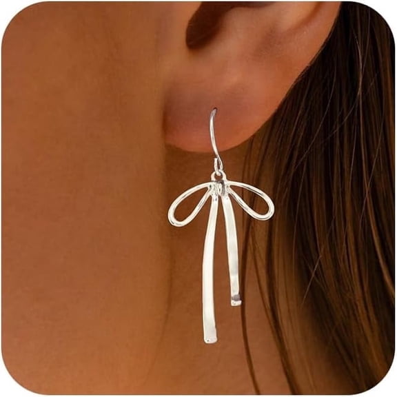 YMCSTONEMA Bow Earrings For Women Trendy, Cute Bow Stud Earring 14K Plated Dainty Ribbon Bow Drop Dangle Earrings Hypoallergenic Earrings Sparkly Christmas Earrings For Women