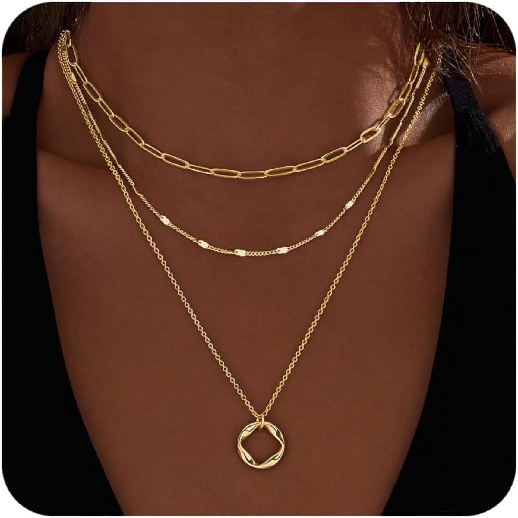 14K Gold Plated Layered Necklace Set For Women – 3 Piece Dainty Stackable Chains With Extender