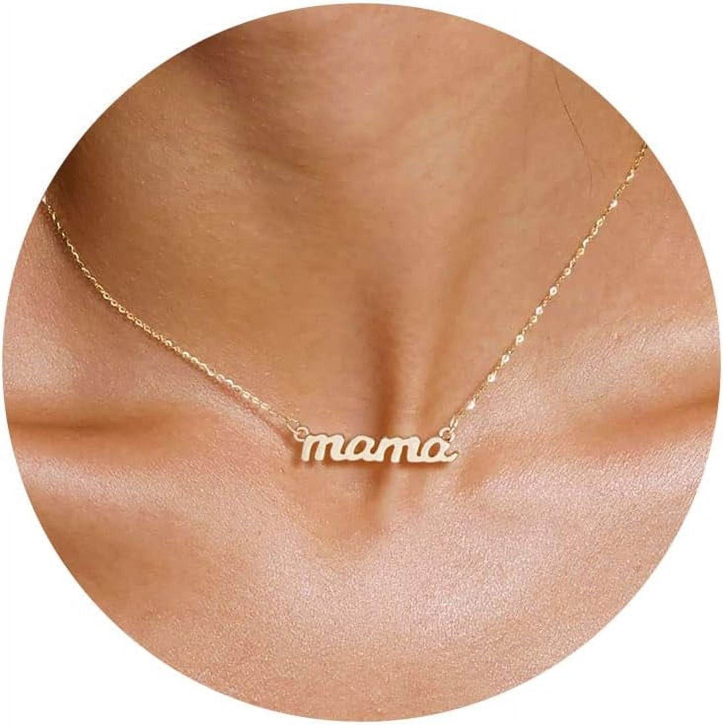 Mama Necklace - Dainty 14k Gold Plated CZ Pendant, Layered Choker, Mother's Day Gift
