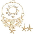 thumbnail image 1 of XBage Mermaid Costume Jewelry Set Containing Imitation Pearl Starfish Conch Shell Necklace, Bracelet, And Earrings Suitable For Women Cosplay Beach Travel Beach Jewelry[xl7377], 1 of 2