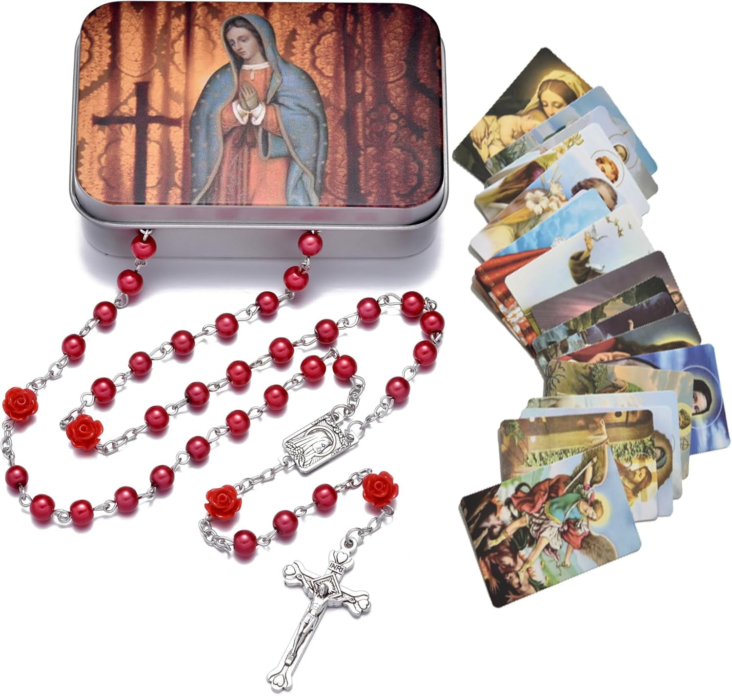 Crystal Rosary Bead Catholic Necklace With Our Lady Of Guadalupe Medal - Includes Metal Box & 18 Prayer Cards 2 thumbnail image