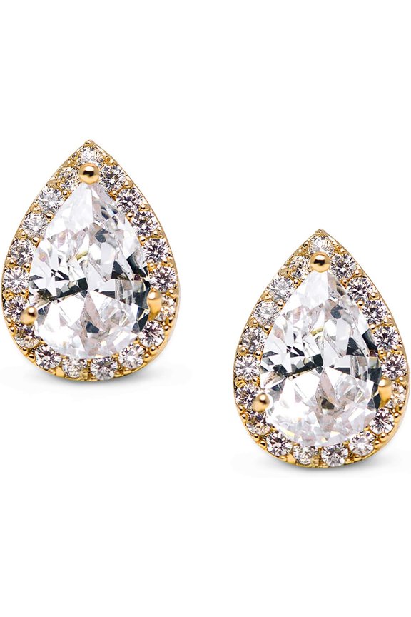 Teardrop Bridal Earrings For Wedding, Prom - Elegant Cubic Zirconia Stud Earrings For Women, Brides, Bridesmaids[611]