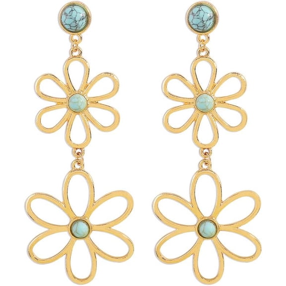 XBage Turquoise Flower Dangle Earrings For Women Long Tassel Daisy Cherry Blossom Blue Birthstone Statement Drop Dangling Stud Boho Lightweight Birthday Holiday Party Jewelry Gifts[eo6399]