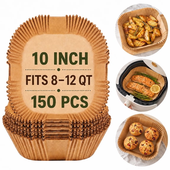 XBokaby 10 inch Square Air Fryer Liners, 150 Count Disposable Parchment Paper Liners with Non Stick Surface for 8-12 QT Air Fryers, Oven and Baking
