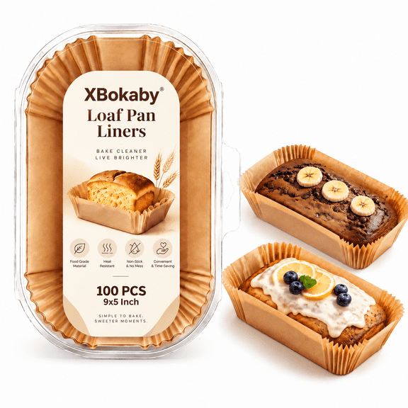 XBokaby Loaf Pan Liners 100 Pcs, 9x5 inch Pre-Formed Parchment Paper for Bread Pan, Non-Stick Disposable, Oil & Water Proof, Microwave Oven Safe