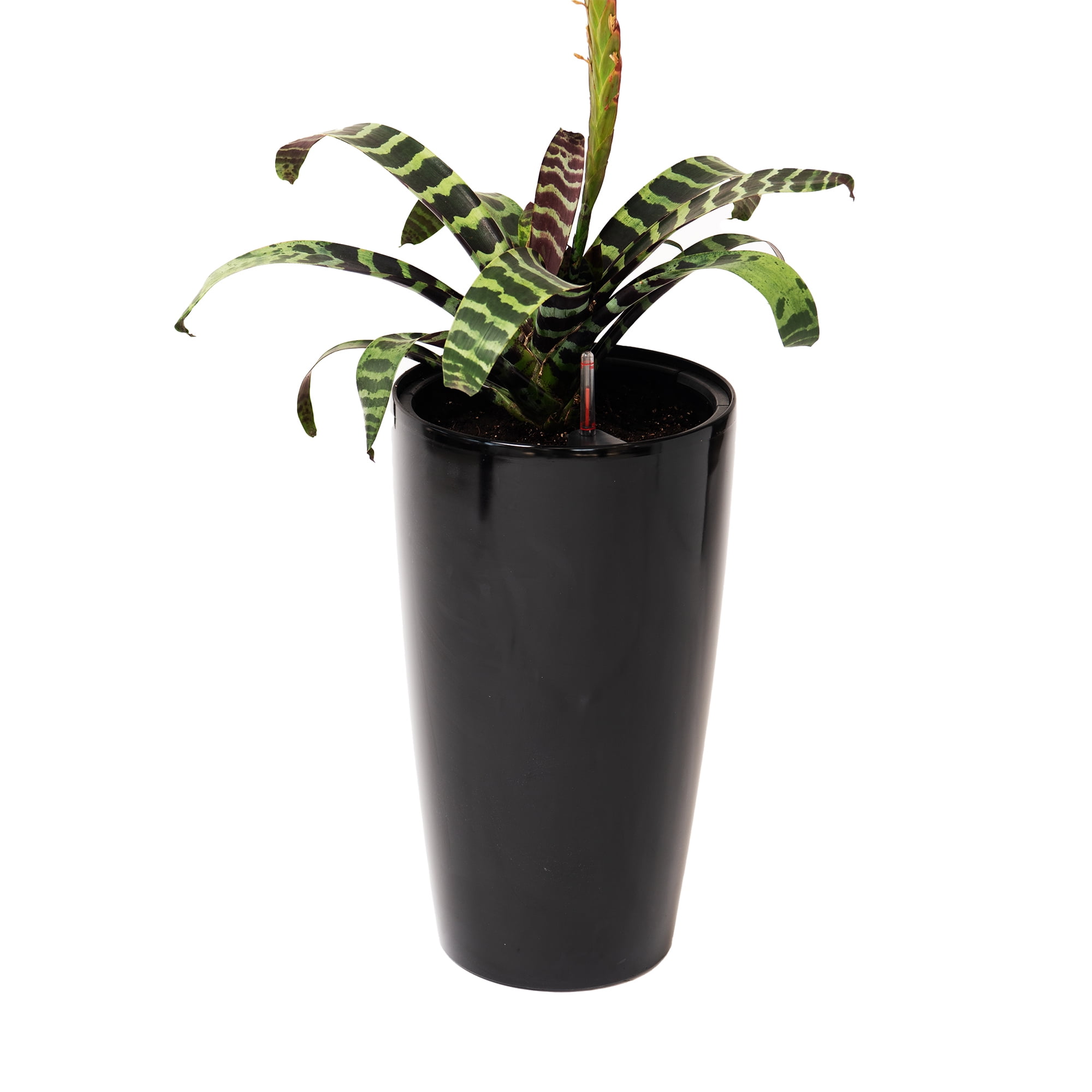 XBrand 21" H Black Plastic Self Watering Indoor Outdoor Tall Round Planter Pot w/Glossy Finish, Decorative Gardening Pot, Home Décor Accent