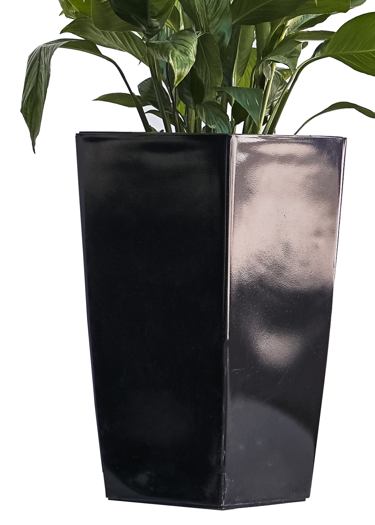 XBrand 22.4" H Black Plastic Self Watering Indoor Outdoor Square Planter Pot, Tall Decorative Gardening Pot, Home Décor Accent