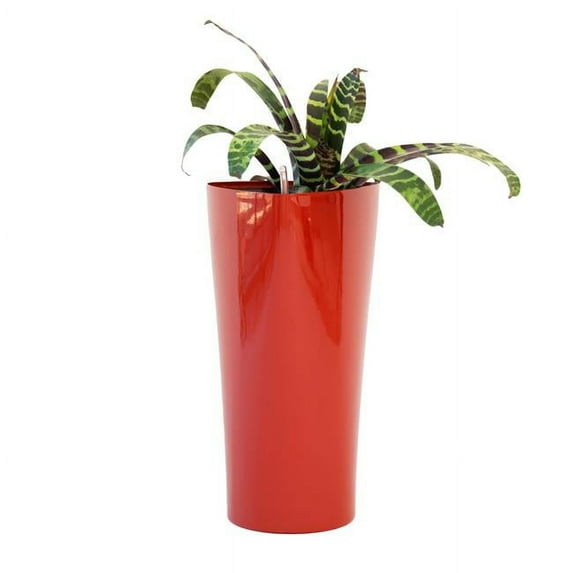 XBrand 22.4" H Red Plastic Self Watering Indoor Outdoor Triangle Planter Pot w/Glossy Finish, Tall Decorative Gardening Pot, Home Décor Accent
