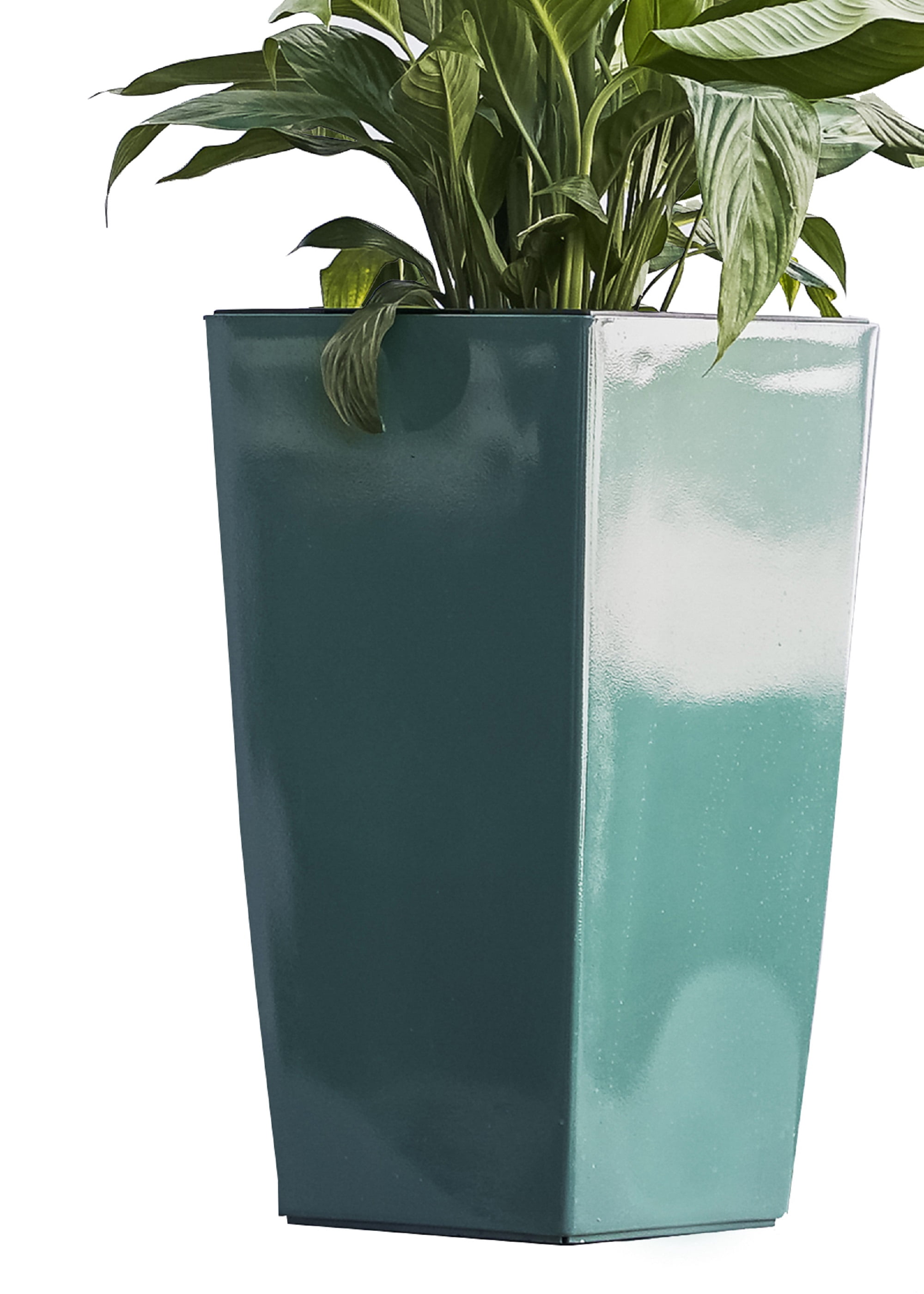 XBrand 22.4" H Turquoise Plastic Self Watering Indoor Outdoor Square Planter Pot, Tall Decorative Gardening Pot, Home Décor Accent