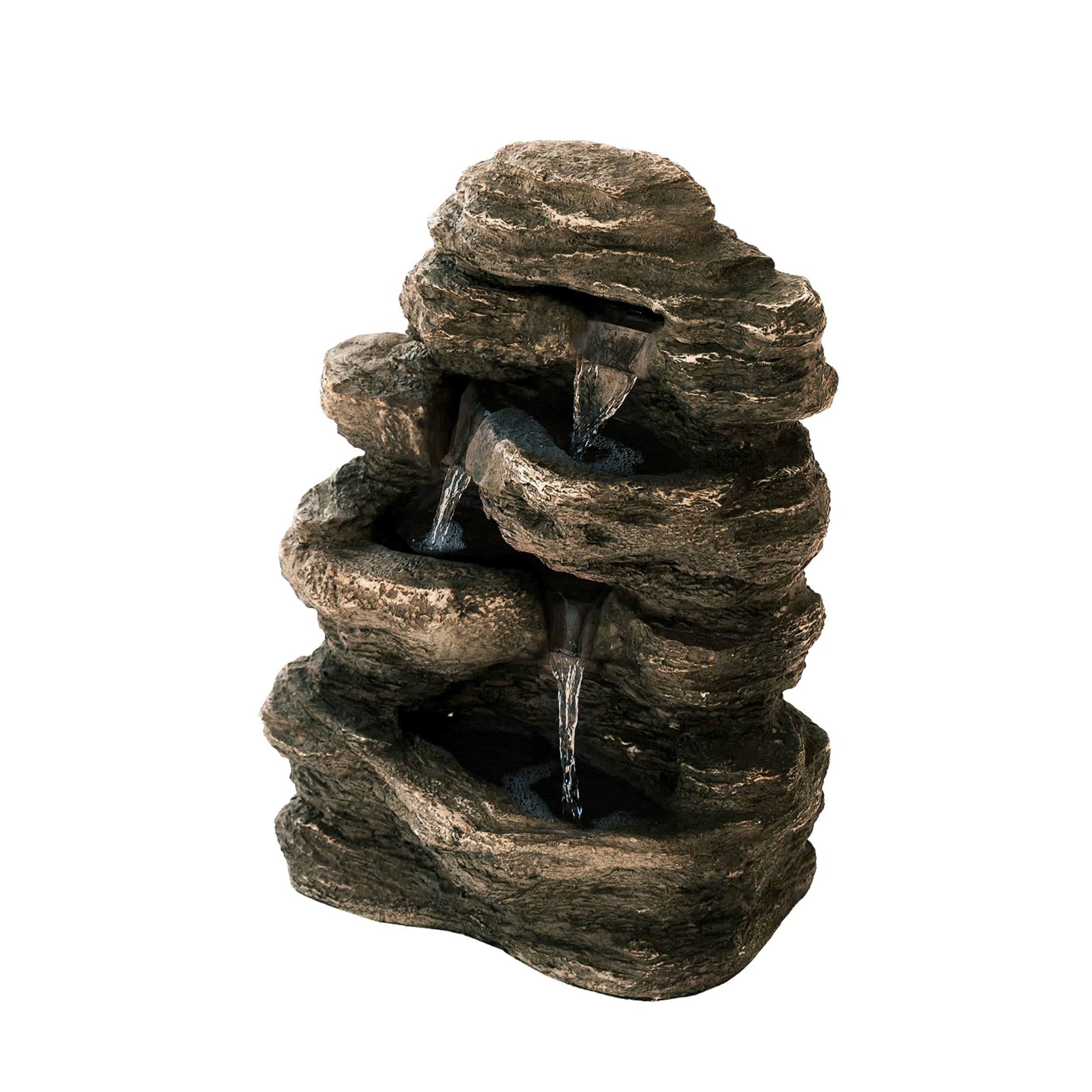 Xbrand 23.6"H Polystone/Stone Powder Indoor Outdoor 3-Tier Rocky Water Fountain with LED Lights for Home Garden Yard Décor