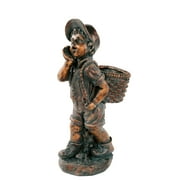XBrand 24" H Faux Bronze Magnesium Oxide Walking Boy Garden Statue w/Small Flower Plant Pot, Outdoor D cor, Natural Design Sculpture