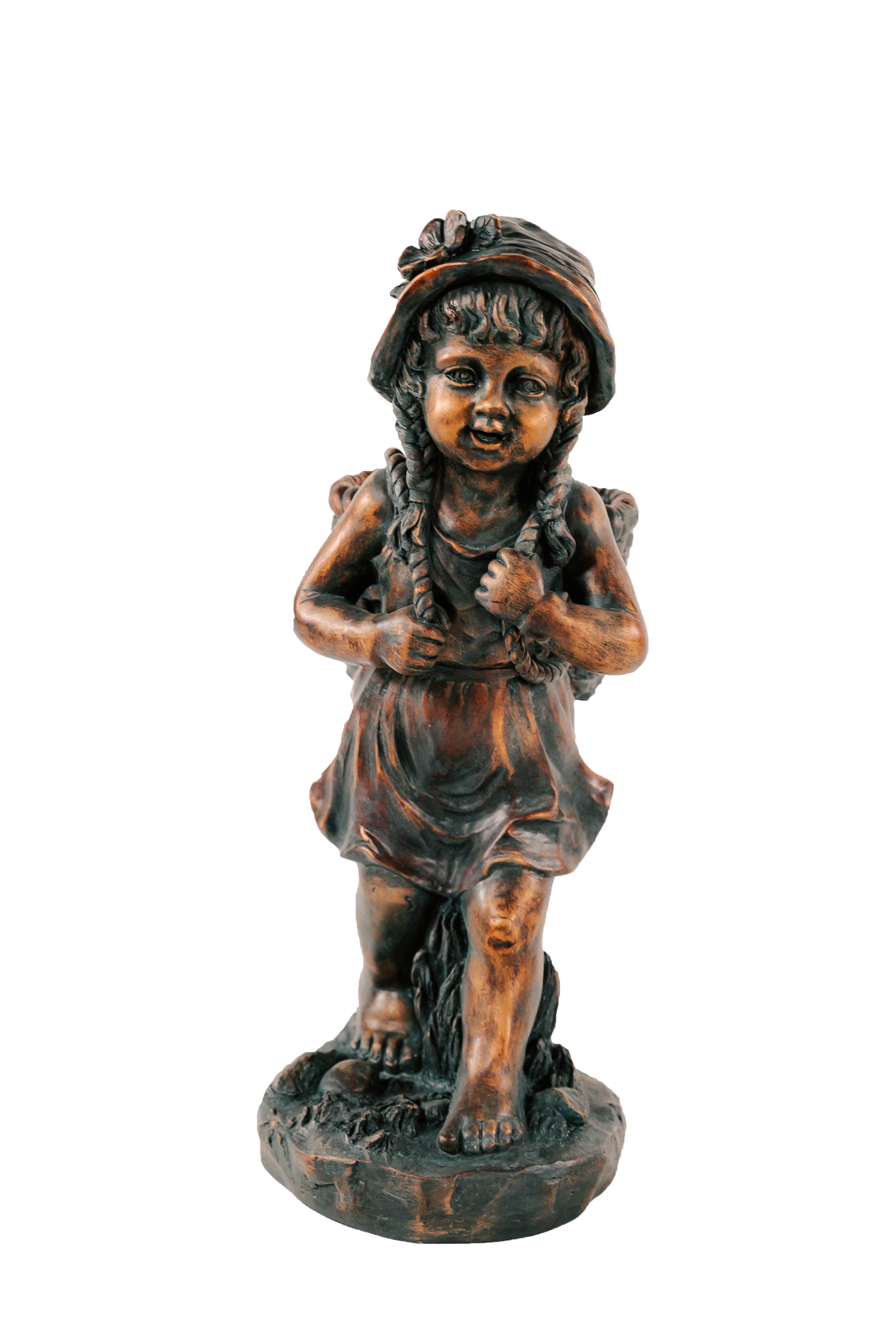 24" Faux Bronze Magnesium Oxide Girl Garden Statue with Plant Pot