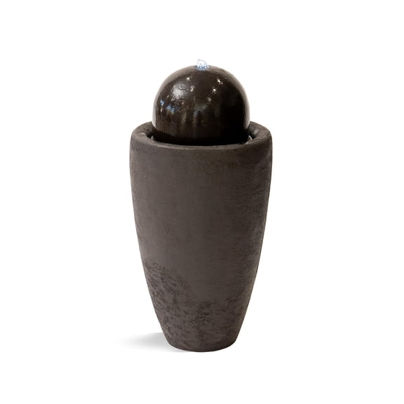 XBrand 25.98"H Round Stone Indoor/Outdoor Modern Stone Textured Sphere Water Fountain w/LED Lights, Ball Water Fountain Decor, Garden Sphere Fountain, Patio Fountain, Outdoor Fountain, Brown