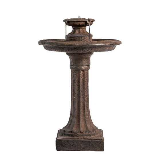 XBrand 28" BirdBath Water Fountain, 1-Tier, Outdoor, Brown Resin, Auto Shut Off Pump, Decorative Water Fountain, Outdoor Water Feature, Lawn and Garden
