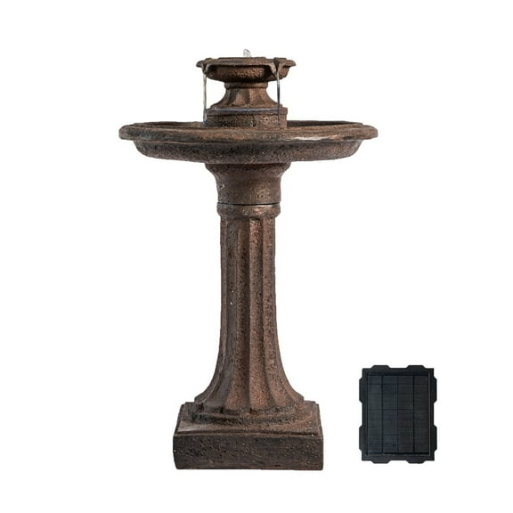 XBrand 28" Solar Water Fountain, 1-Tier, Outdoor Birdbath, Brown Resin, With Solar Panel, Solar Pump, Lawn and Garden, Garden Décor, Garden Water Feature