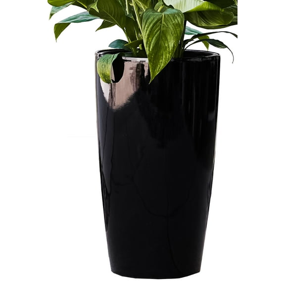 XBrand 29.5" H Black Plastic Self Watering Indoor Outdoor Tall Round Planter Pot, Decorative Gardening Pot, Home Décor Accent