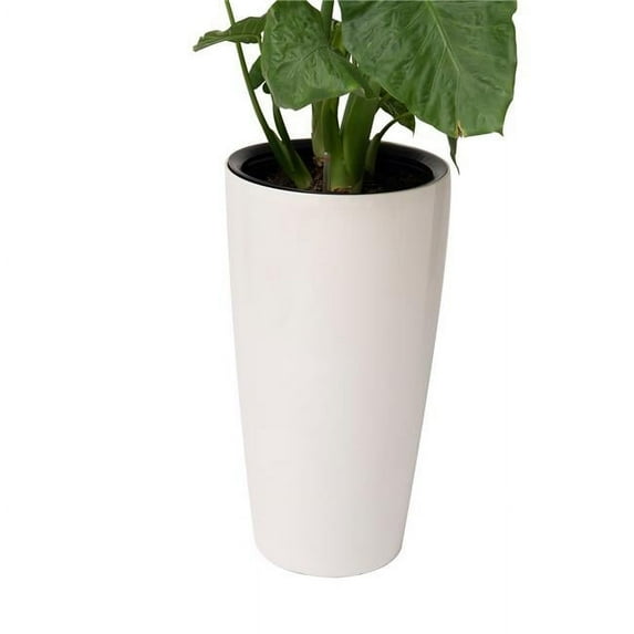 XBrand 29.5" H White Plastic Self Watering Indoor Outdoor Tall Round Planter Pot, Decorative Gardening Pot, Home Décor Accent