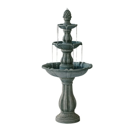 XBrand 3-Tier Water Fountain w/Pump & Pineapple Top, 51 Inch Tall, Brown, Large Outdoor Freestanding Waterfall Decor for Porch, Lawn and Garden
