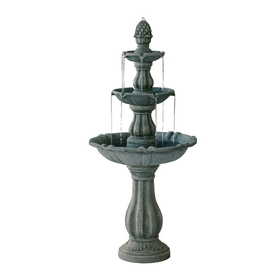 XBrand 3-Tier Water Fountain w/Pump & Pineapple Top, 51 Inch Tall, Grey, Large Outdoor Freestanding Waterfall Décor for Porch, Lawn and Garden