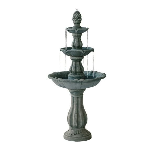 XBrand 3-Tier Water Fountain w/Pump & Pineapple Top, 51 Inch Tall, Grey, Large Outdoor Freestanding Waterfall Décor for Porch, Lawn and Garden