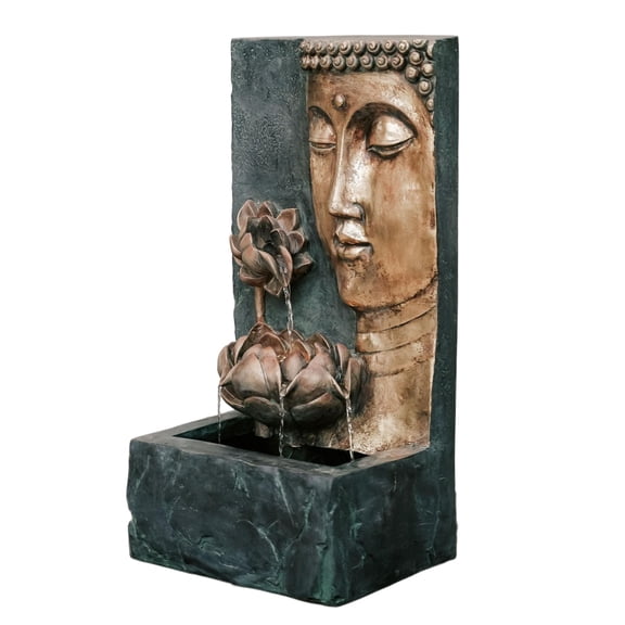 XBrand 30" H Zen Buddha Face Water Fountain w/ LED light & Pump, Indoor/Outdoor Freestanding, Relaxing Zen Dcor, Bronze and Natural Grey Polyresin Fountain for Home Patio Garden Backyard