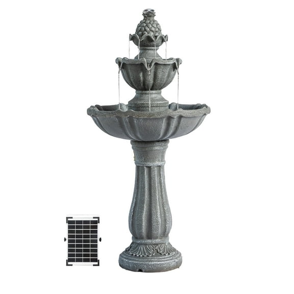 XBrand 36.2" 2-Tier Outdoor Freestanding Solar Water Fountain - Classic Design, Grey Resin Bird Bath with Pump - Ideal for Yard, Lawn and Garden, Porch Dcor