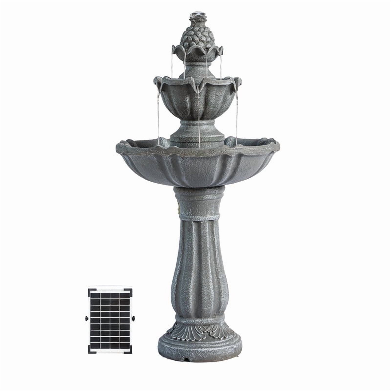 XBrand 36.2" 2-Tier Outdoor Freestanding Solar Water Fountain - Classic Design, Grey Resin Bird Bath with Pump - Ideal for Yard, Lawn and Garden, Porch Dcor