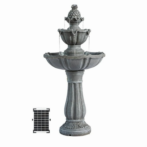 XBrand 36.2" 2-Tier Outdoor Freestanding Solar Water Fountain - Classic Design, Grey Resin Bird Bath with Pump - Ideal for Yard, Lawn and Garden, Porch Dcor