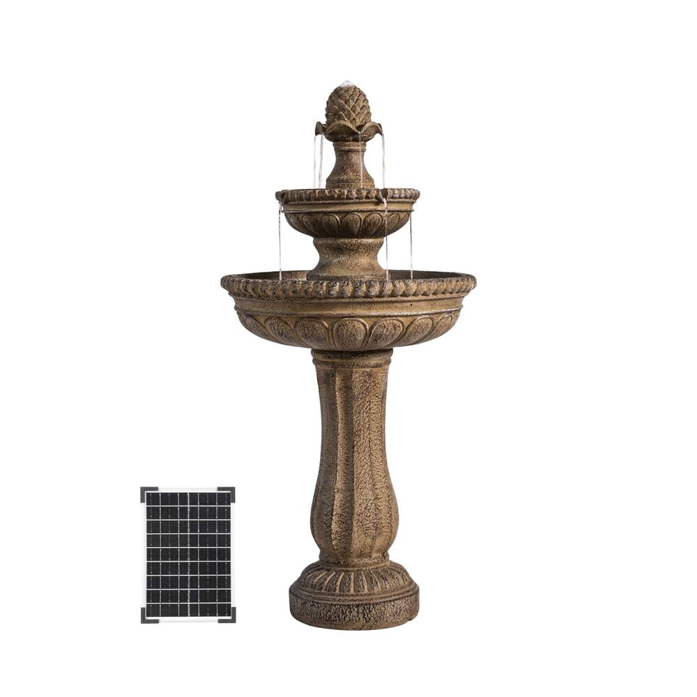 XBrand 39" 2-Tier Outdoor Freestanding Solar Water Fountain - Classic Design, Sand Stone Resin Bird Bath with Pump
