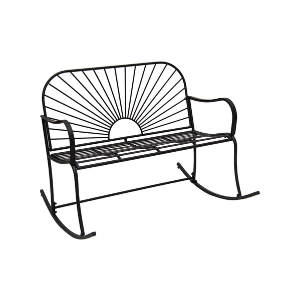 XBrand 44.5"L Iron Sun-Patterned Seat for Two Indoor/Outdoor Rocking Bench, Durable Patio Rocking Bench, Black