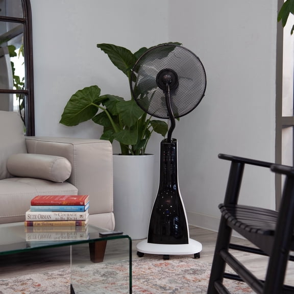 XBrand 47.25" Tall Black and White Plastic/Copper Indoor Outdoor Intelligent Cool Mist Oscillating Standing Fan Humidifier w/ 3 Operating Modes, Timer & Remote Control, Fans For Home, Outdoor Fans