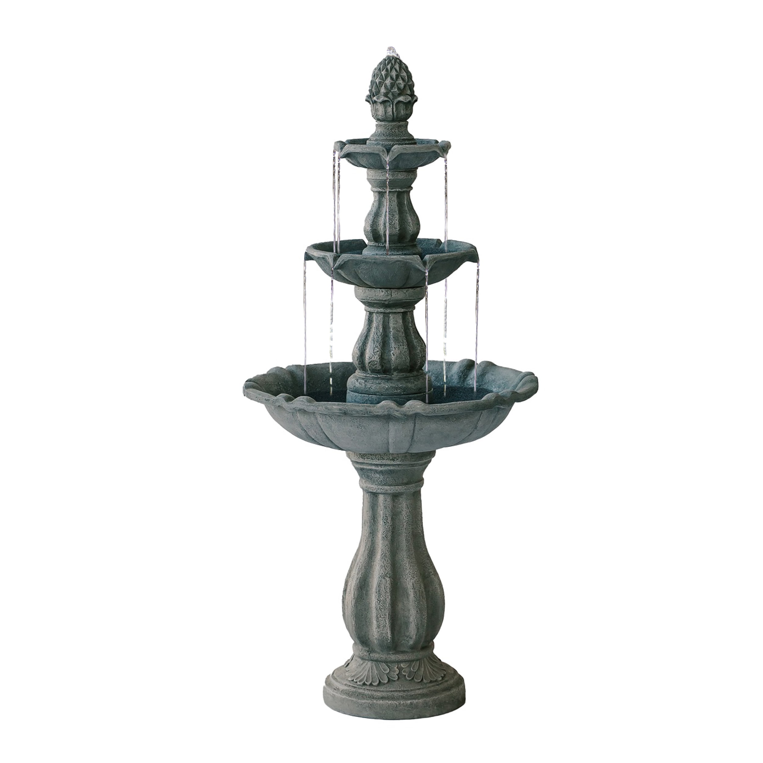 XBrand 51"H Fiber Resin Grey 3-Tier Freestanding Waterfall Fountain, Outdoor Garden, Yard, Lawn, Porch Décor